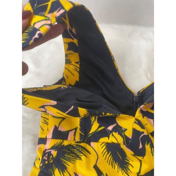 J. Crew Womens Floral Yellow & Black Dress 0P Fit and Flare Vibrant Elegant - Picture 10 of 11